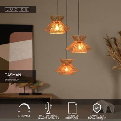 Lucide TASMAN - Suspension - 3xE27 - Naturel